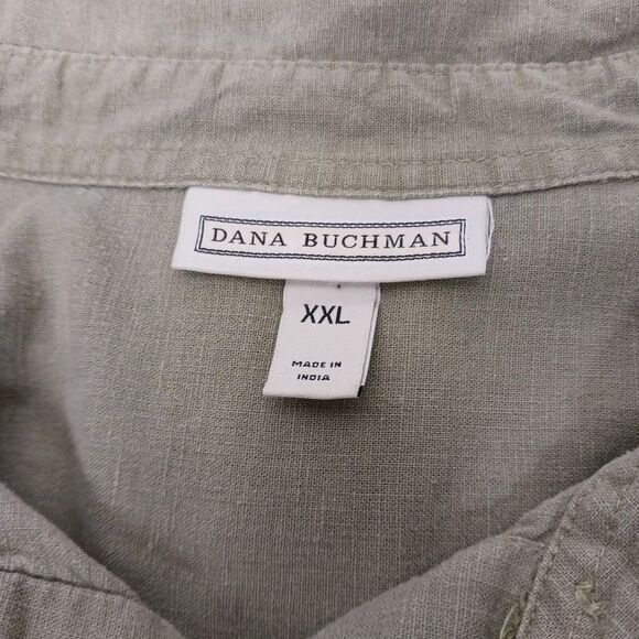 Dana Buchman Women's XXL Linen Blend Sleeveless Blouse Pockets Olive Casual Soft - Picture 2 of 8